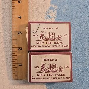 VTG J-B Brand Kirby Fish Hooks 100pk Bronze Ringeye Needle Point No. 20 21 Japan